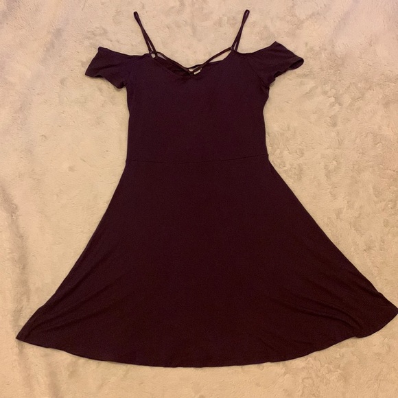 Garage Purple Off Shoulder Fit and Flare Mini Dress Size S - Picture 1 of 5